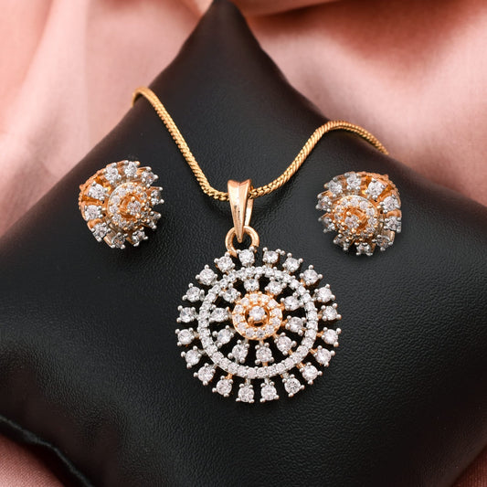 Golden Stardust Elegance Pendant Set with Chain and Earrings