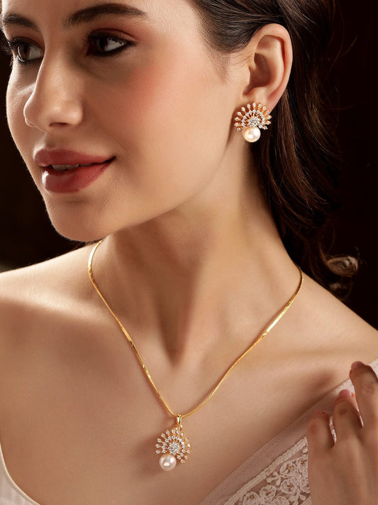 Eternal Pearl Pendant Set with Chain and Earrings