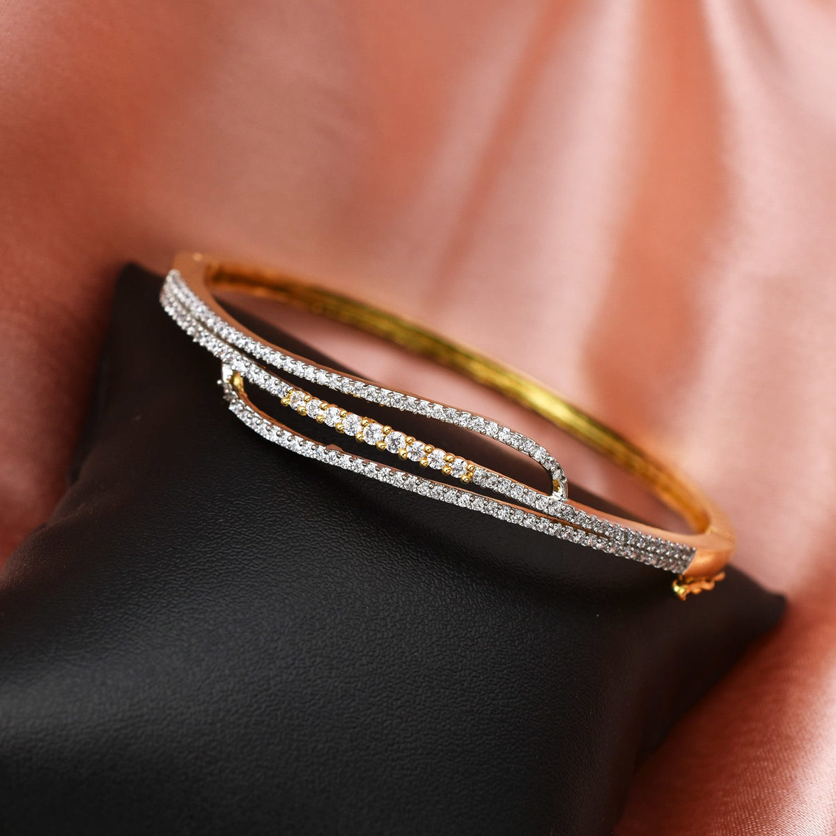 Gold Plated Zircon Studded Bracelet with Adjustable Lock System