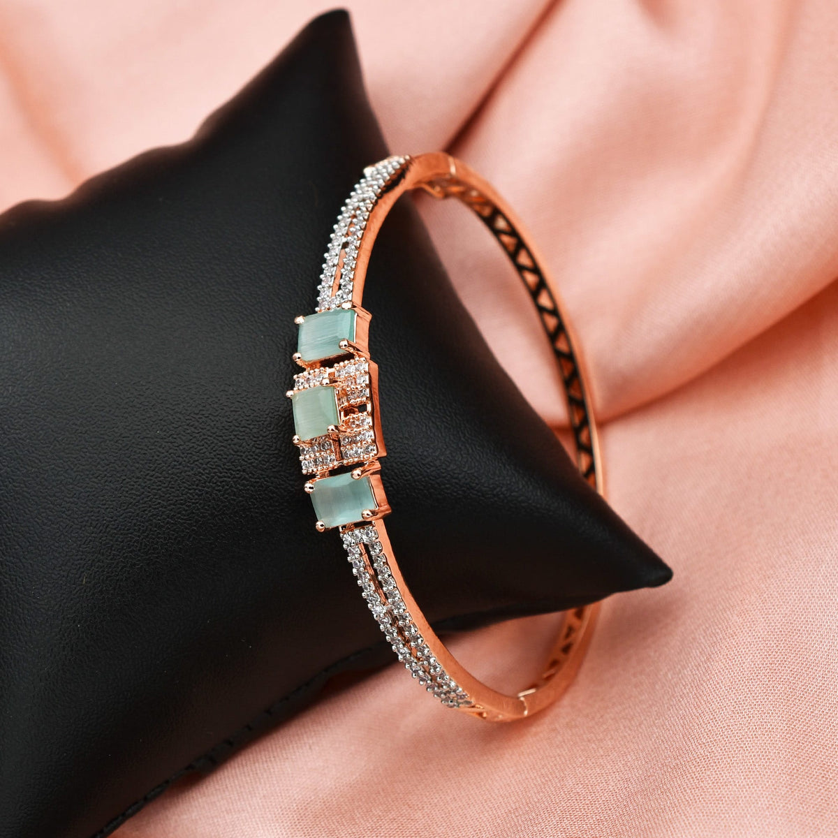 Zircon Diamond Studded Rose Gold Bracelet with Adjustable Lock System