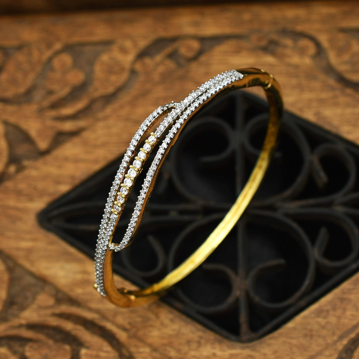 Gold Plated Zircon Studded Bracelet with Adjustable Lock System