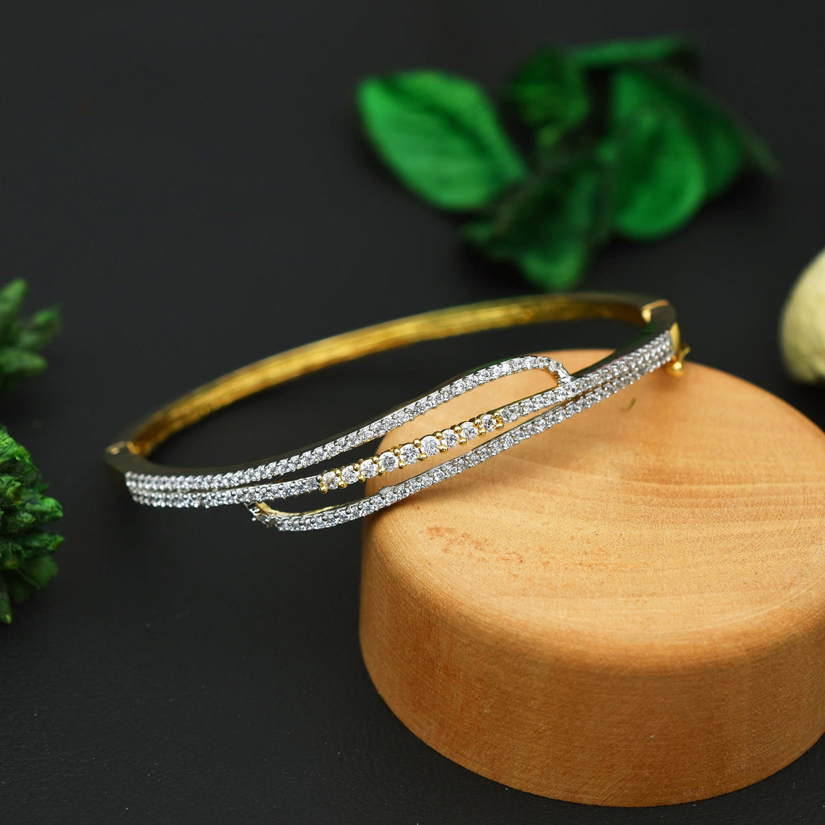 Gold Plated Zircon Studded Bracelet with Adjustable Lock System