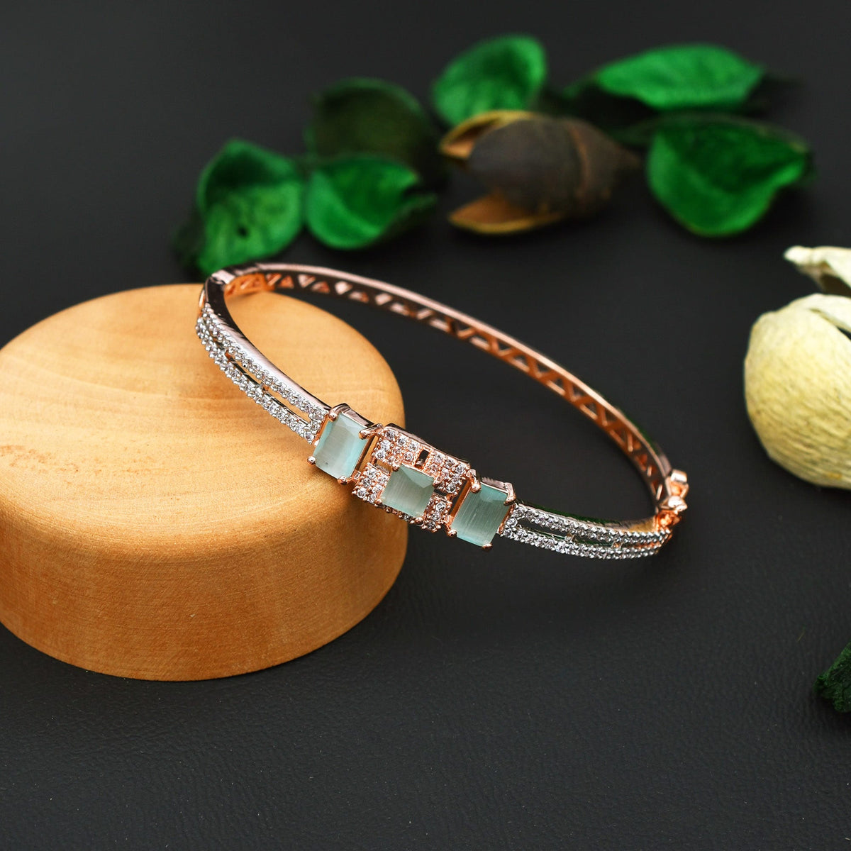 Zircon Diamond Studded Rose Gold Bracelet with Adjustable Lock System