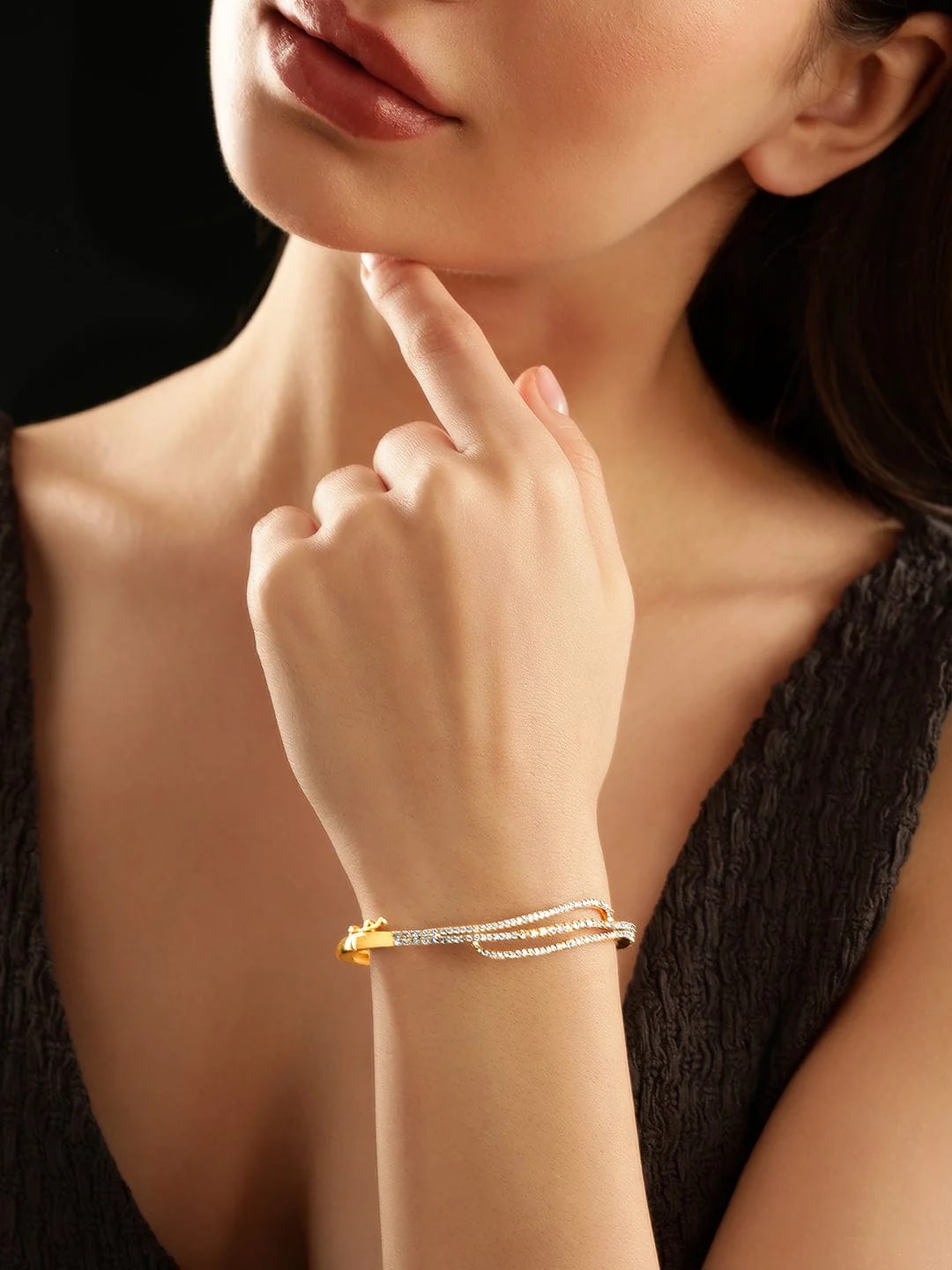 Gold Plated Zircon Studded Bracelet with Adjustable Lock System