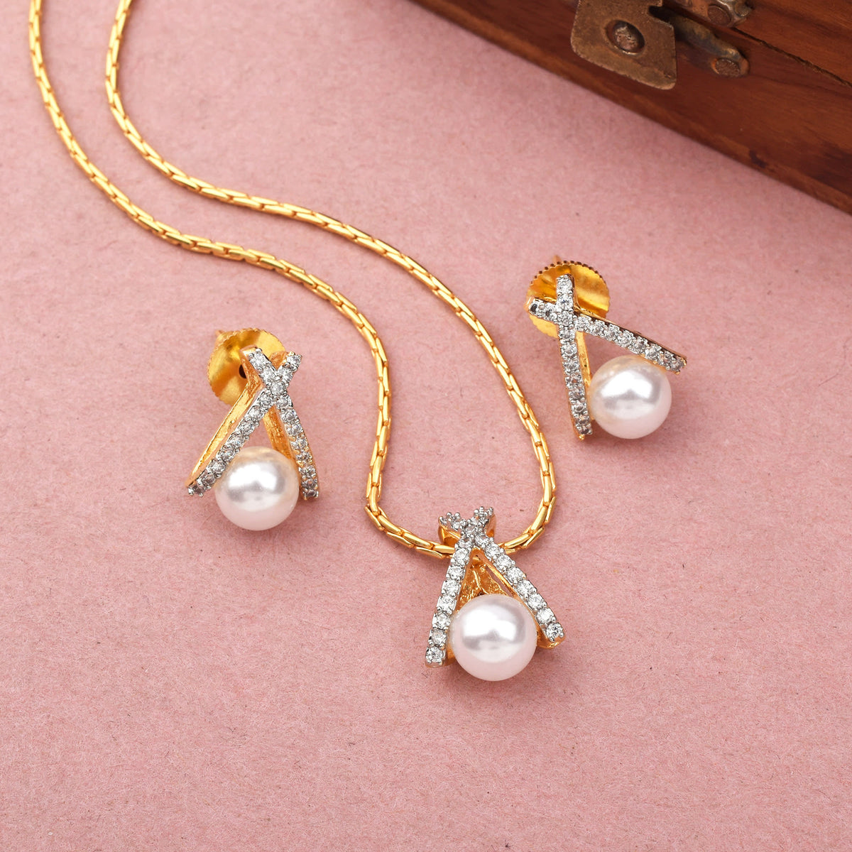 Celestial Charm Gold Plated Pendant Set with Chain