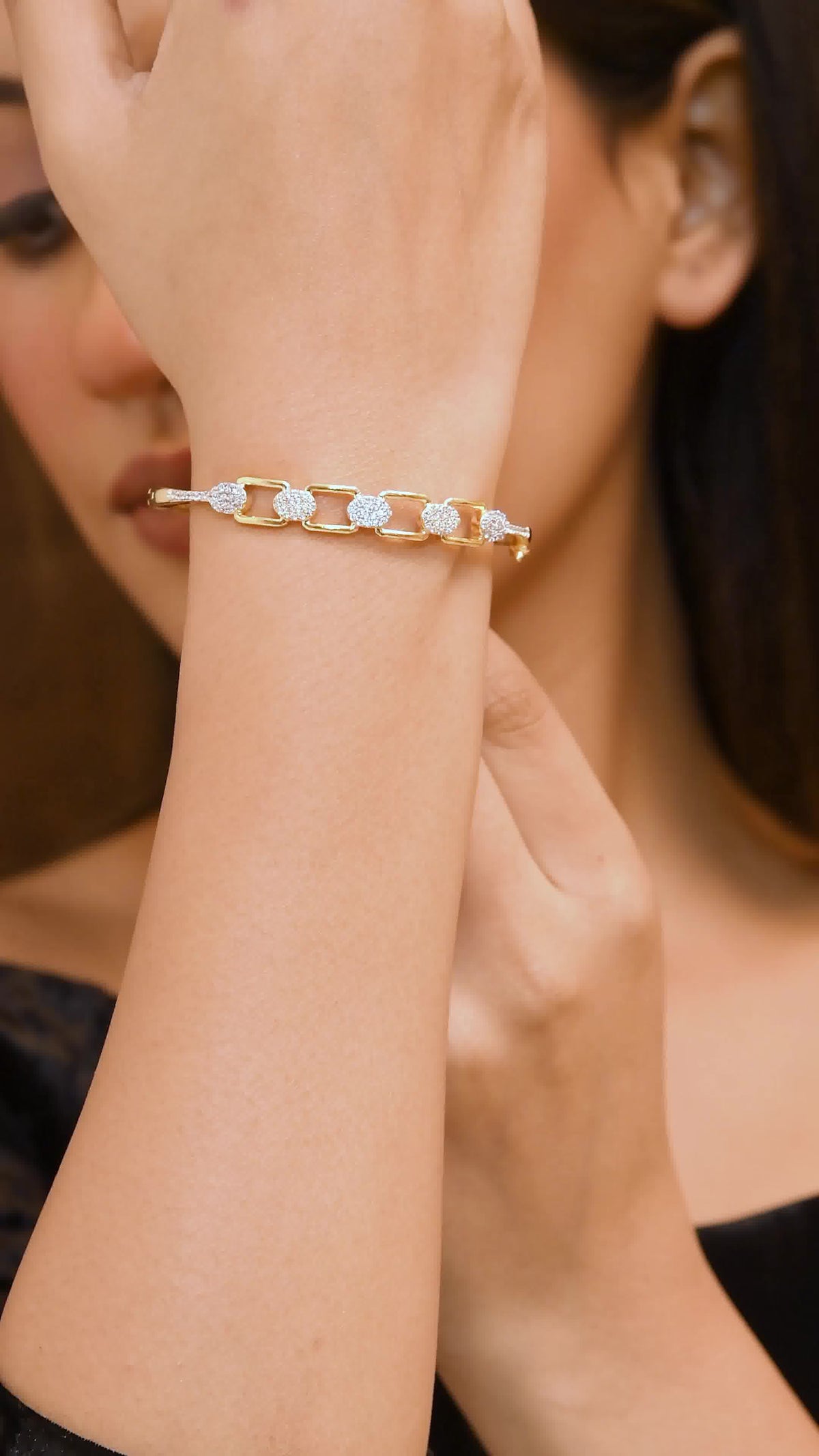 Gold Plated Zircon Studded Bracelet with Adjustable Lock System