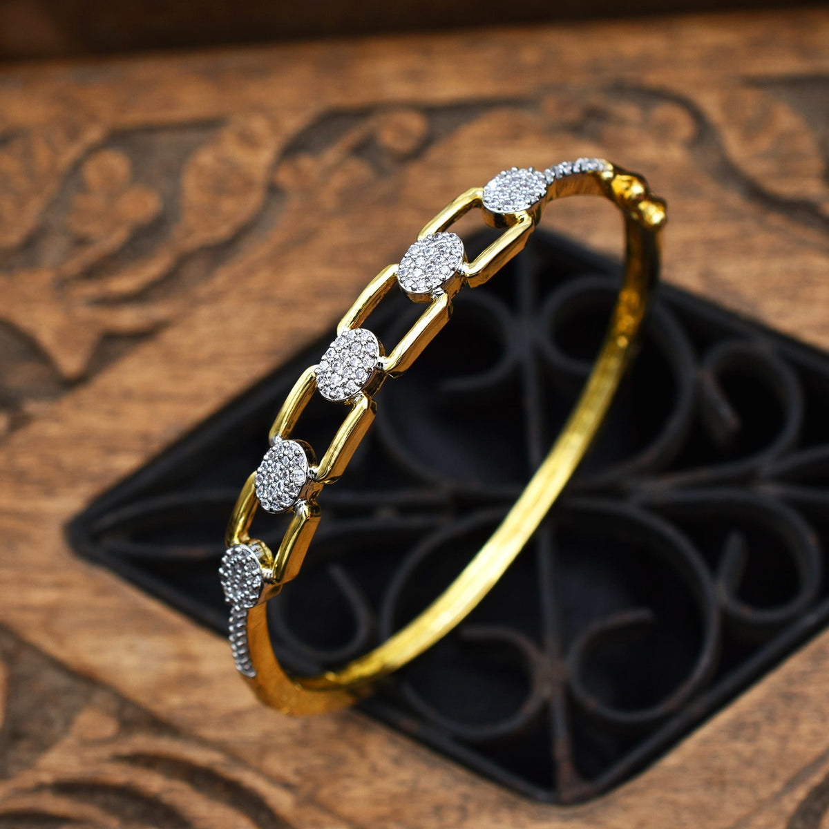 Gold Plated Zircon Studded Bracelet with Adjustable Lock System