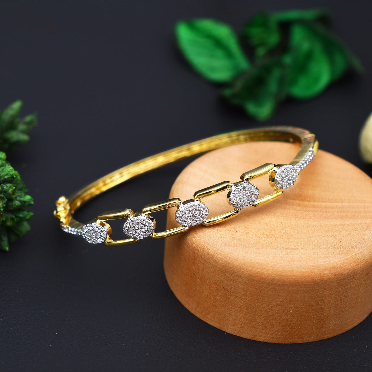 Gold Plated Zircon Studded Bracelet with Adjustable Lock System