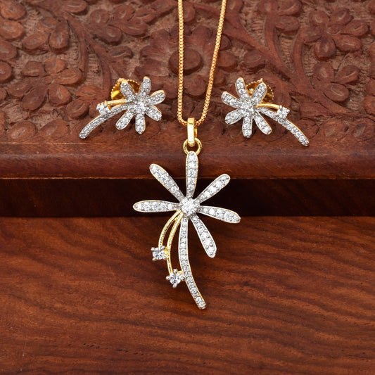 Eleganza Gold Diamond Pendant Set with Chain