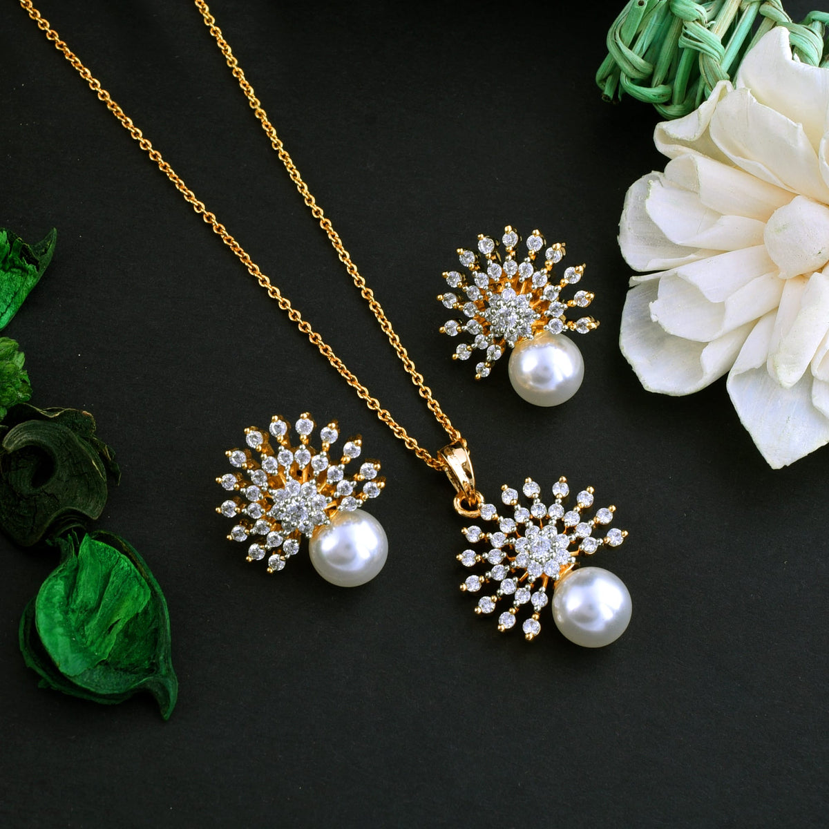 Eternal Pearl Pendant Set with Chain and Earrings