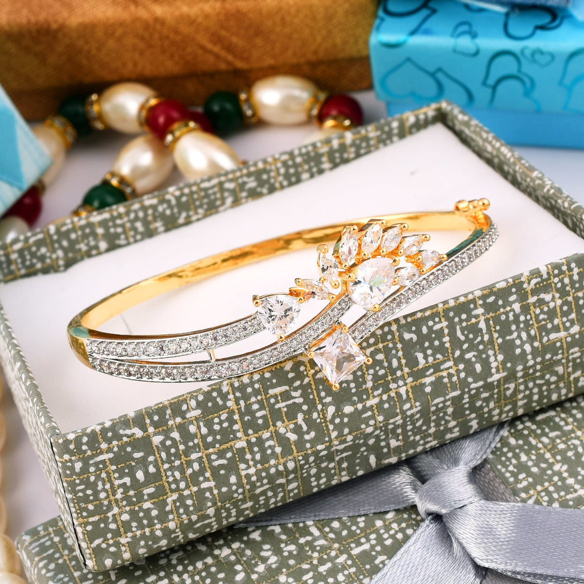 Gleaming Gold Gem Bracelet with Adjustable Lock System