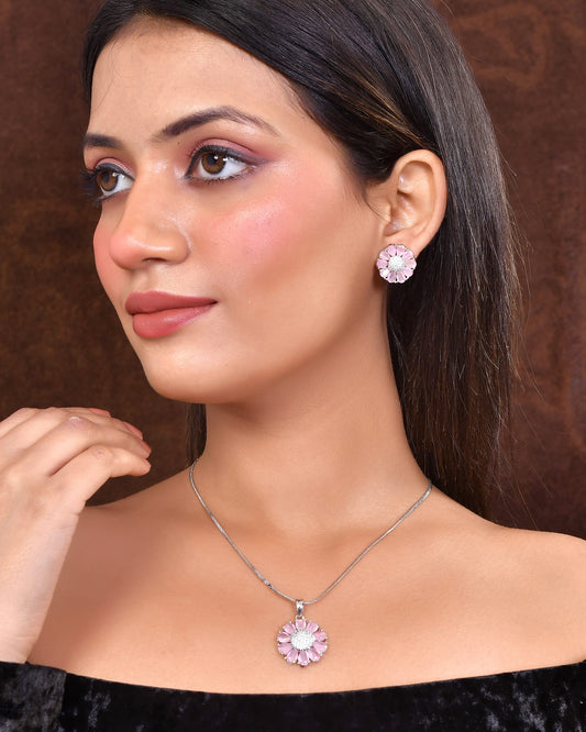Radiant Rouge Pendant Set with Chain and Earrings