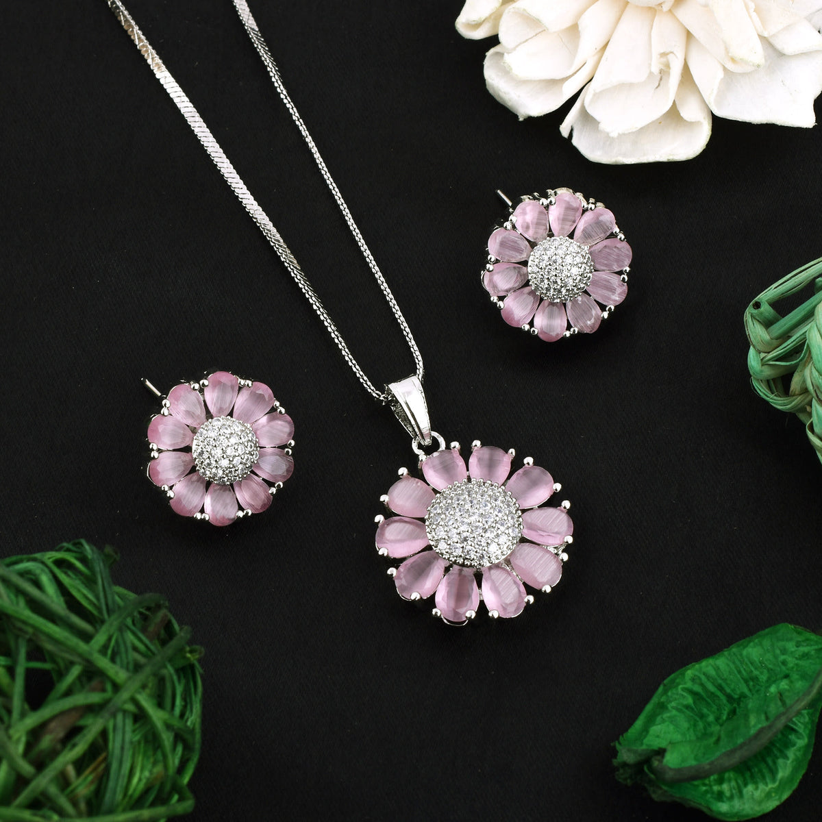 Radiant Rouge Pendant Set with Chain and Earrings