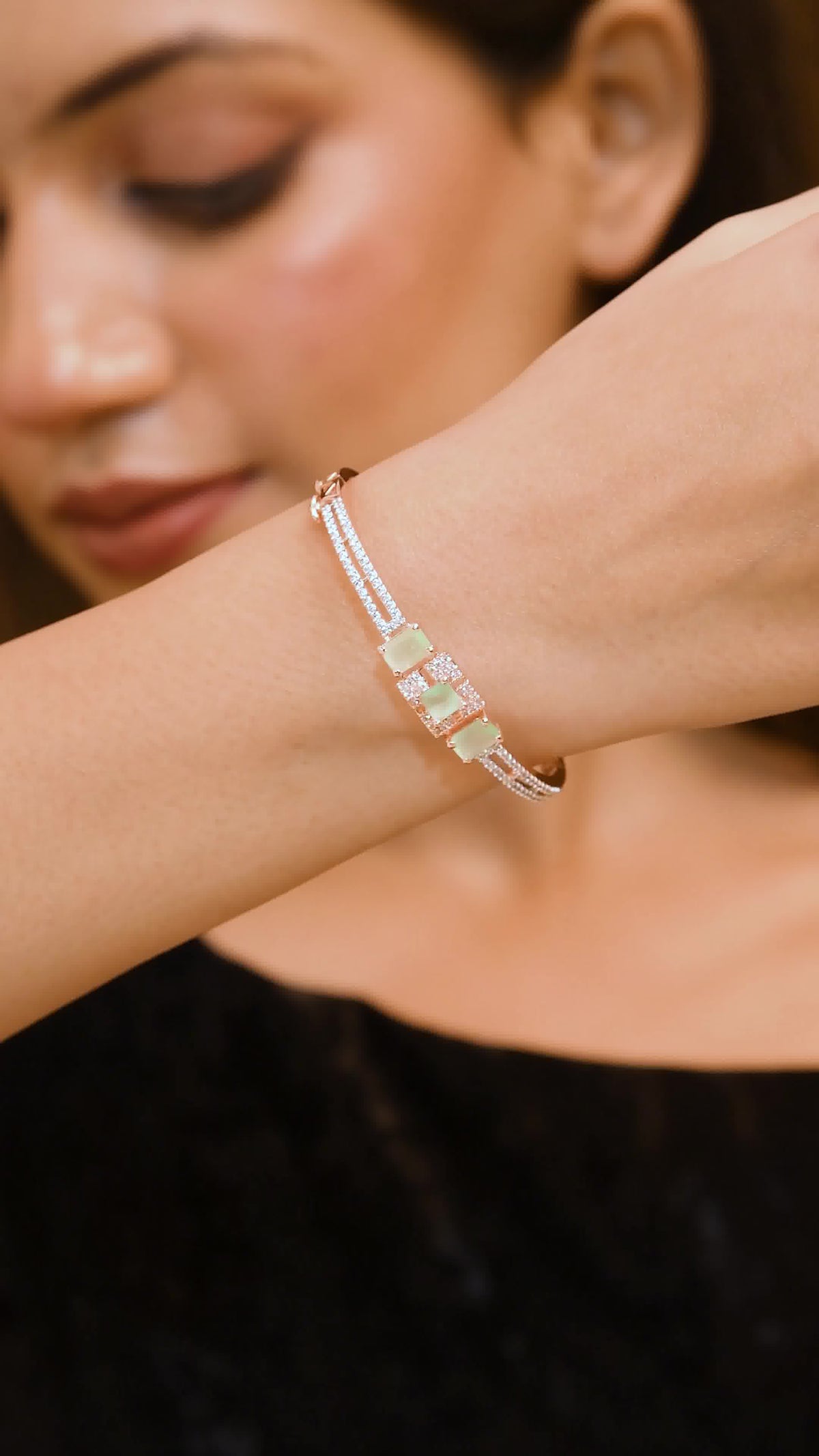 Zircon Diamond Studded Rose Gold Bracelet with Adjustable Lock System