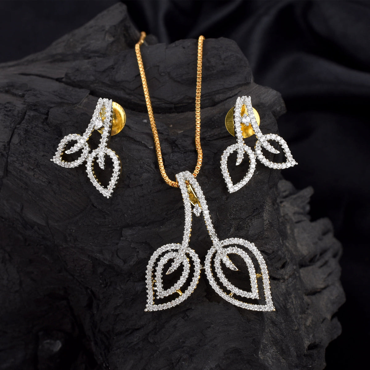 Radiant Drop Gold Diamond Pendant Set