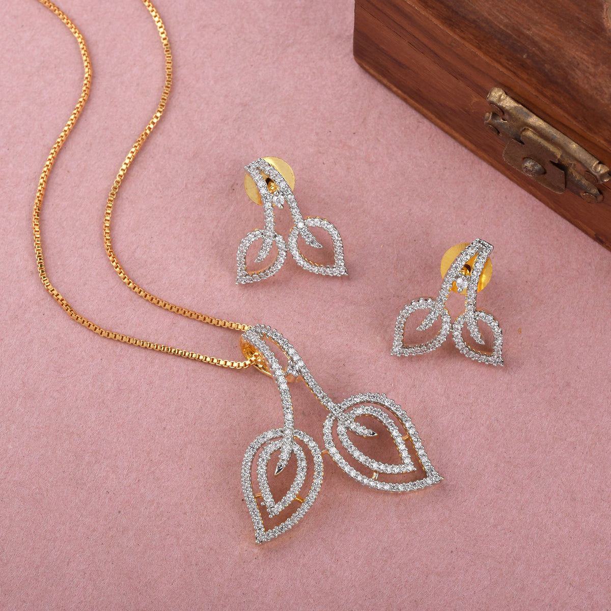 Radiant Drop Gold Diamond Pendant Set