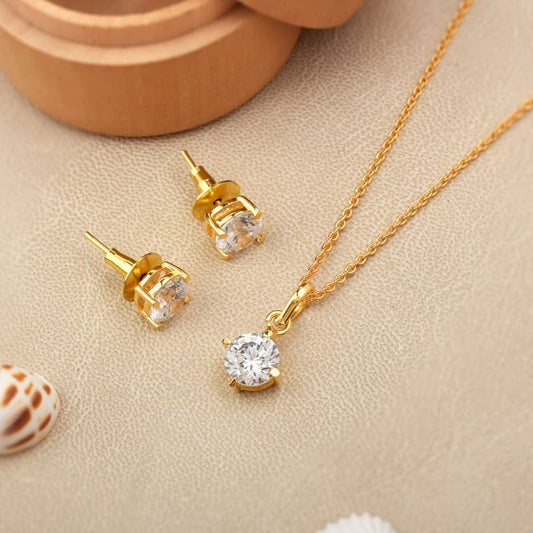 Timeless Zircon Gold Plated Pendant Set with Chain