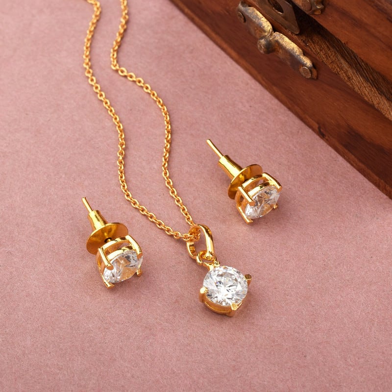 Timeless Zircon Gold Plated Pendant Set with Chain