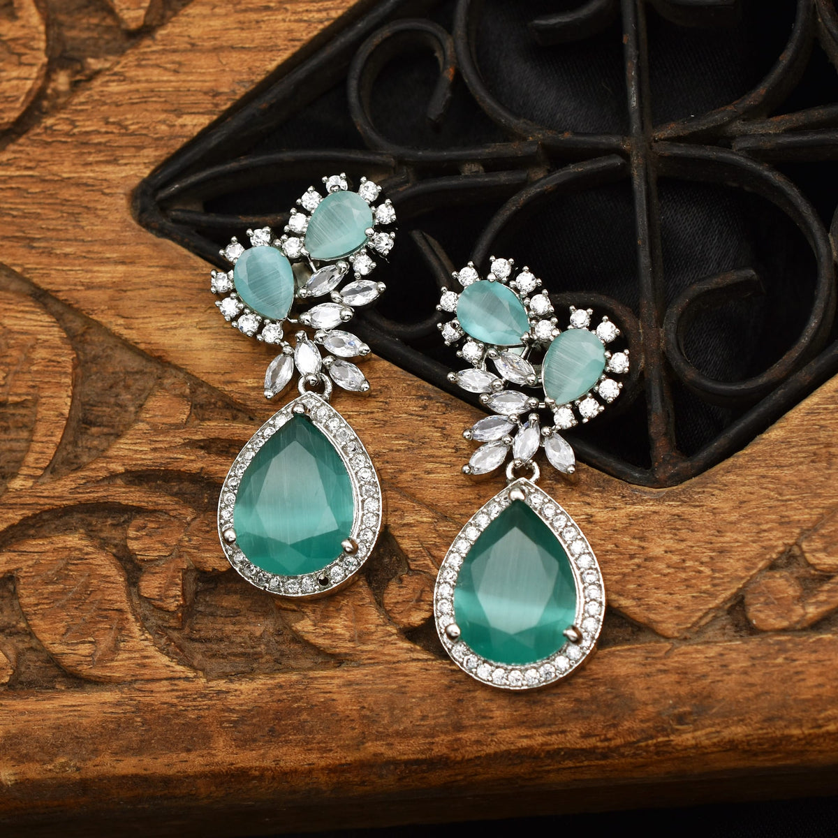 Minty Elegance Silver Plated Earrings