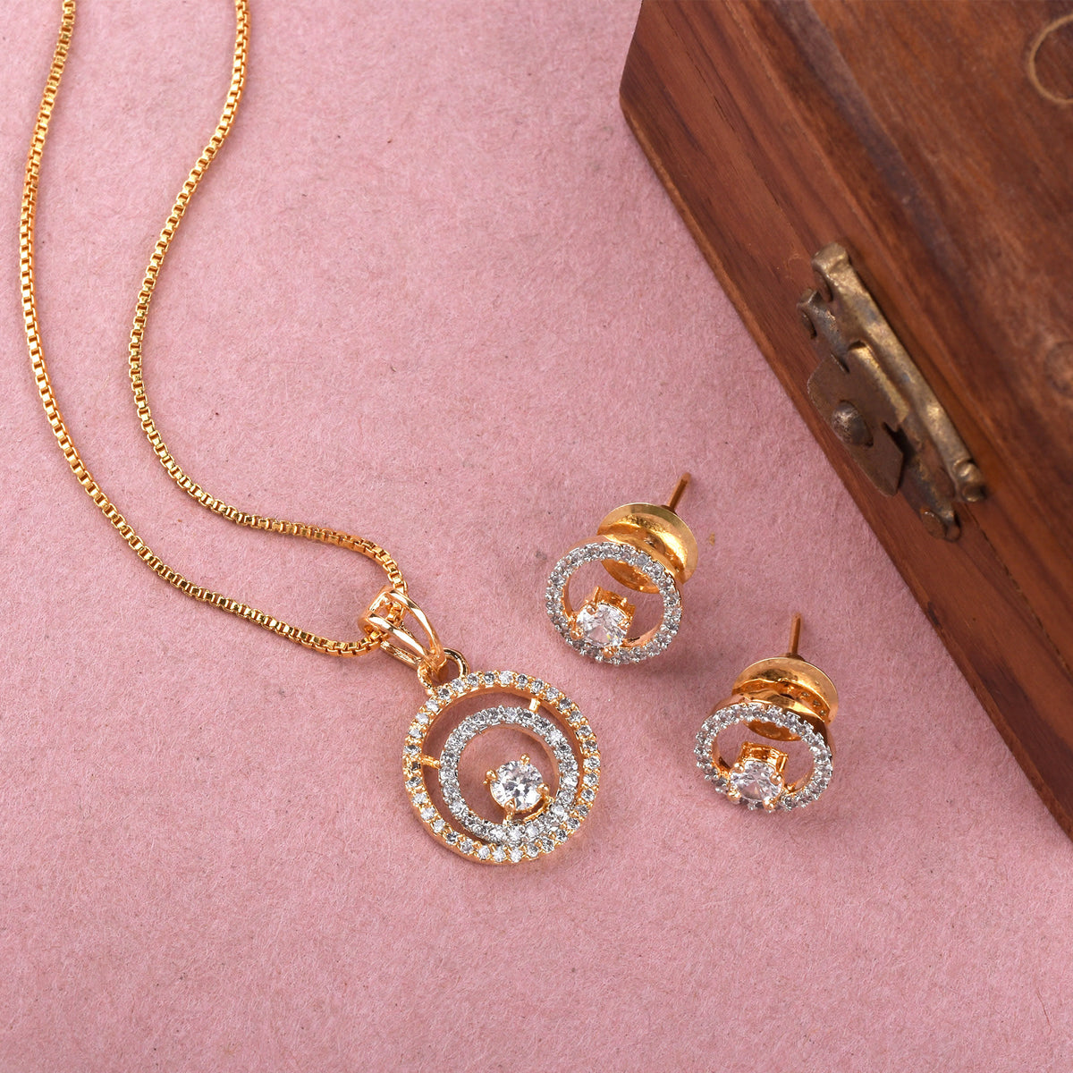 Twilight Charm Gold Diamond Pendant & Earring Set