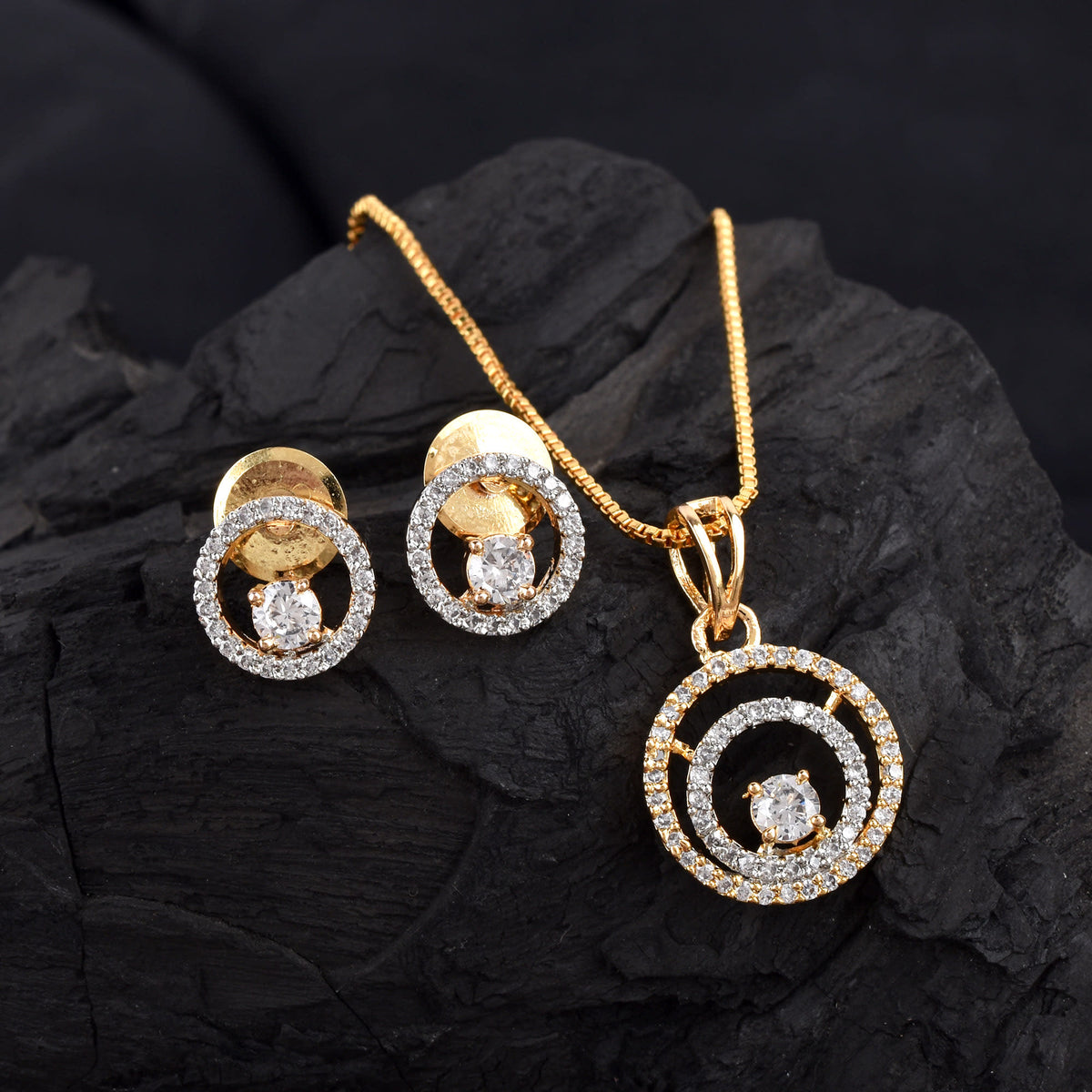 Twilight Charm Gold Diamond Pendant & Earring Set