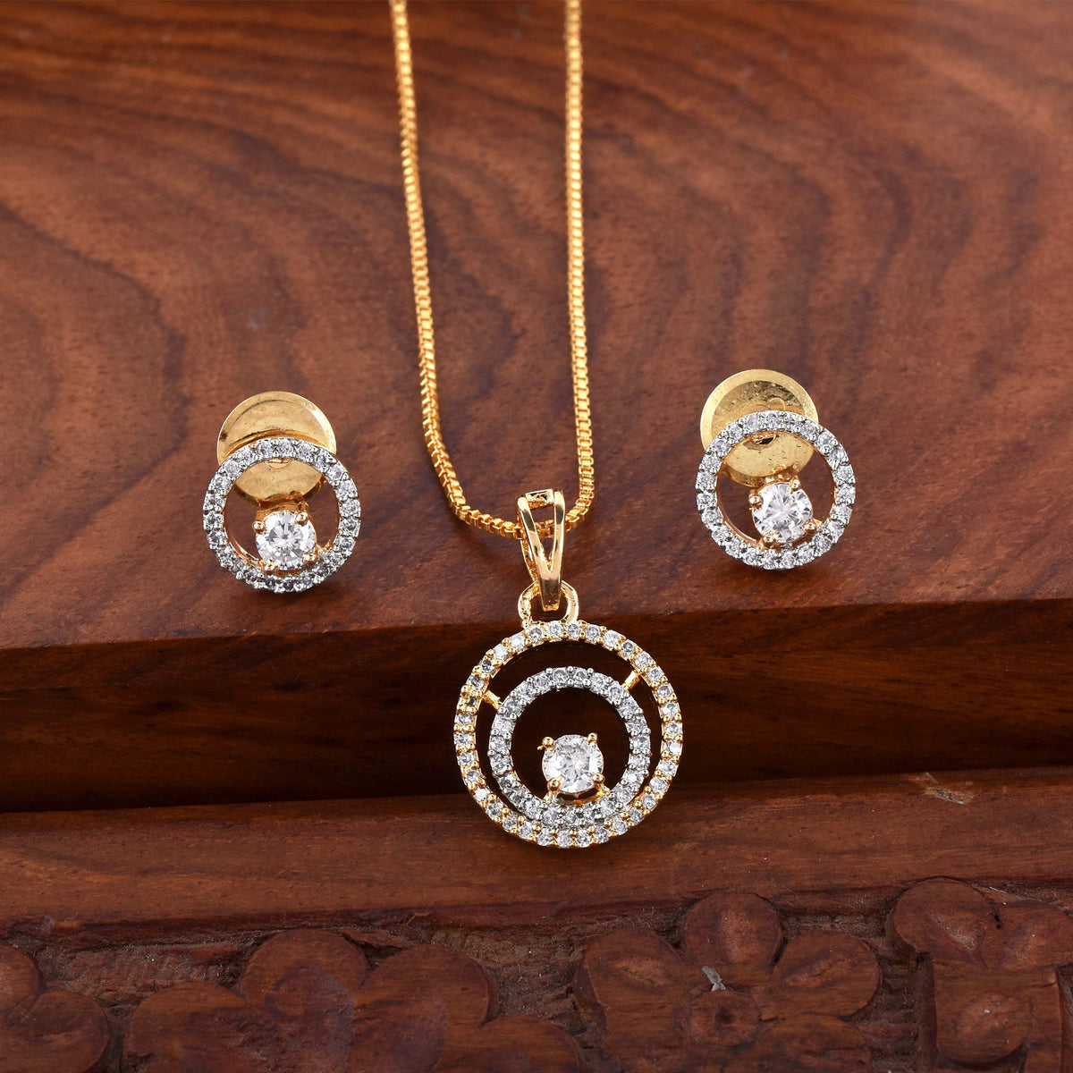 Twilight Charm Gold Diamond Pendant & Earring Set