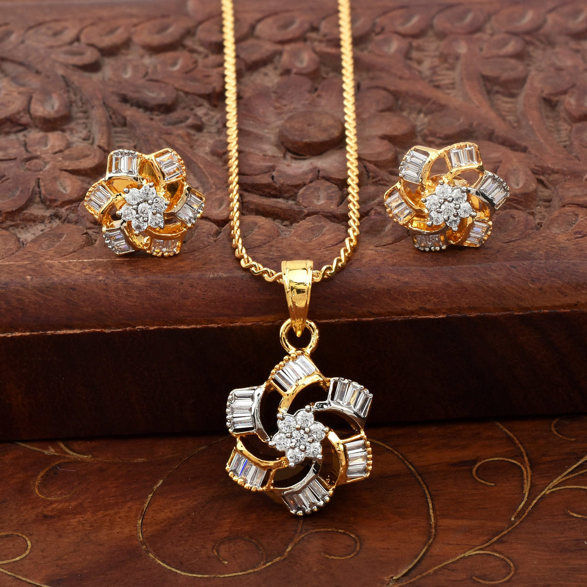 Lustrous Stardust Diamond Pendant Set with Chain and Earrings