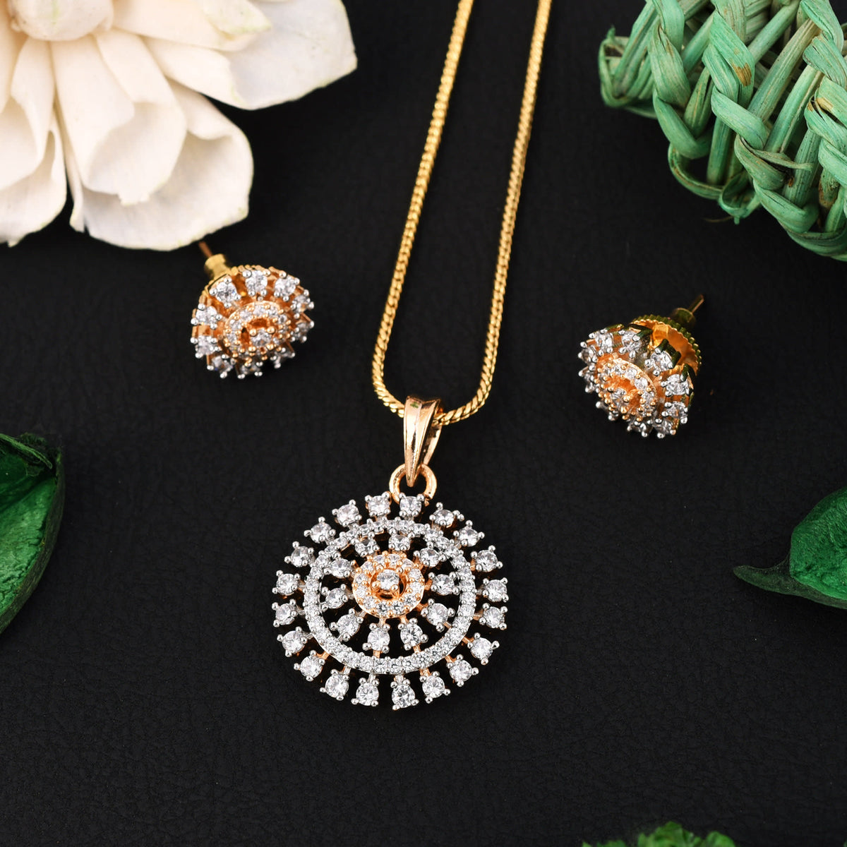 Golden Stardust Elegance Pendant Set with Chain and Earrings